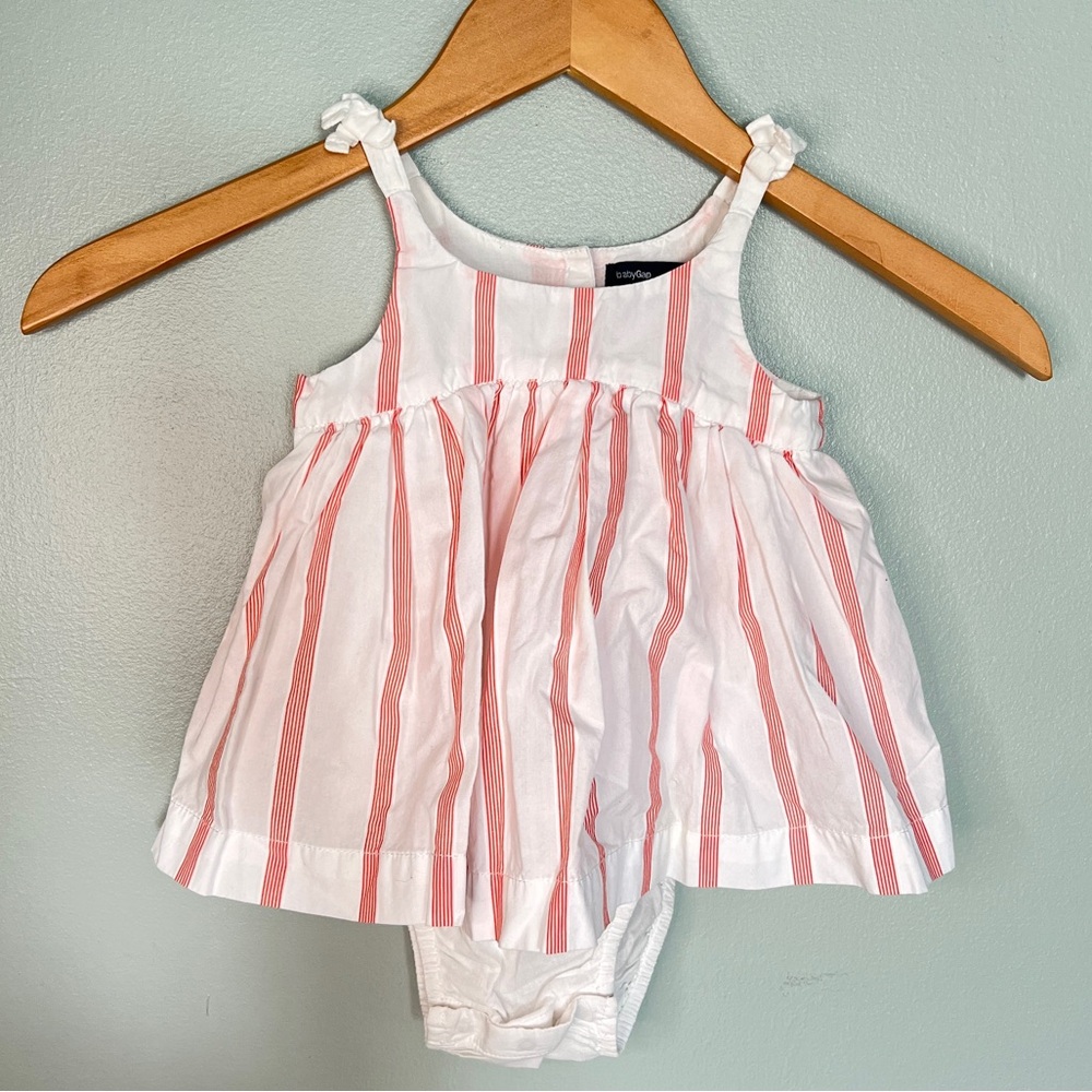 GAP Baby White and Orange-Red Striped Dress